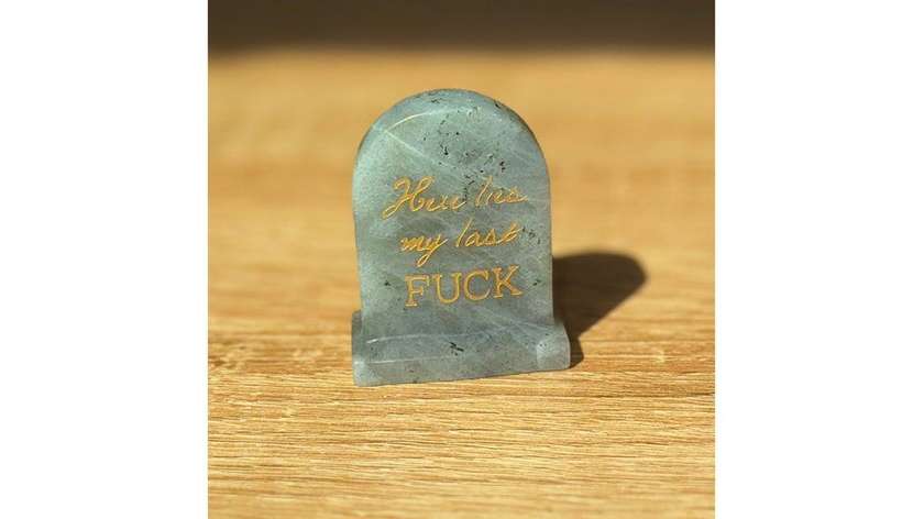 Labradorite Tombstone "Here Lies My Last F*ck" (92g)