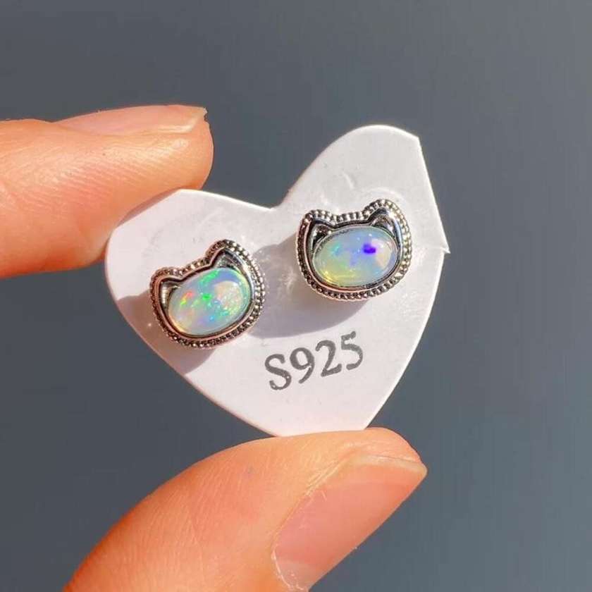 Ethiopian Opal Cat Earrings