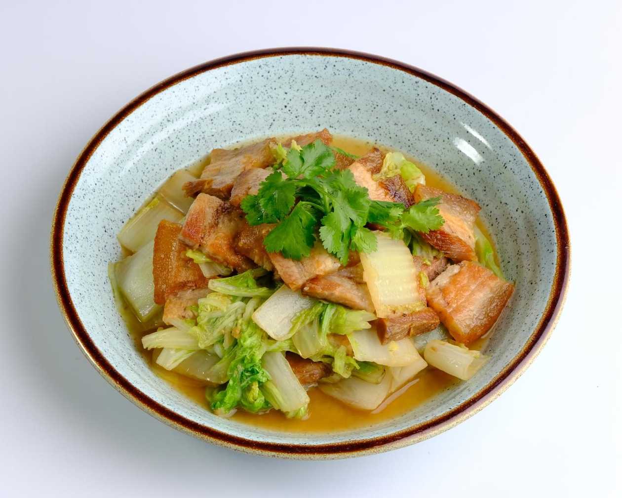 148. Stir-Fried Napa Cabbage with Roasted Pork Belly
