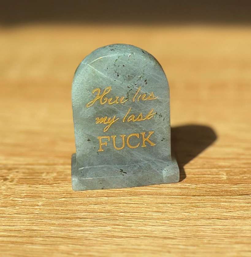 Labradorite Tombstone "Here Lies My Last F*ck" (92g)