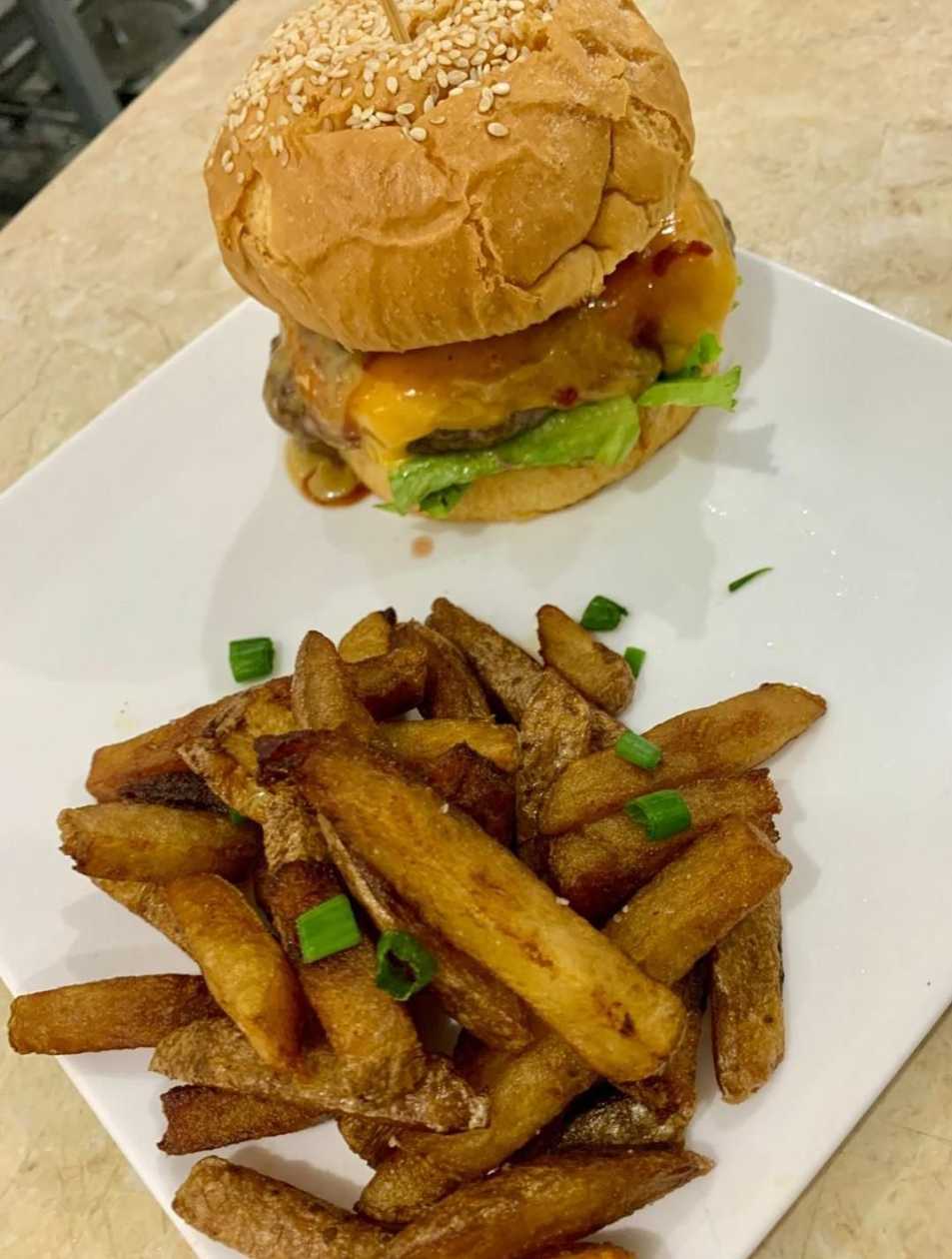 Cheese burger with home made French fries