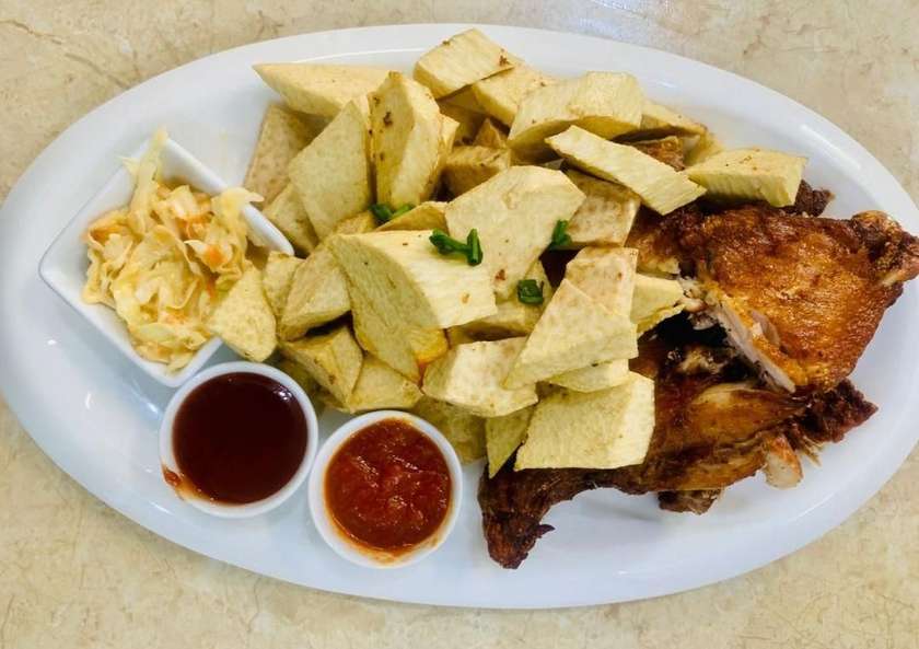 Fried turkey wings with fried yam