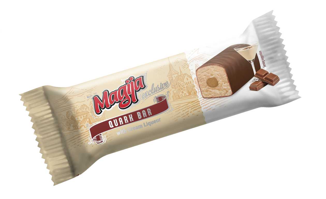 Curd cheese "Magija" with cream liqueur covered in milk chocolate, 20.3% fat. 40g