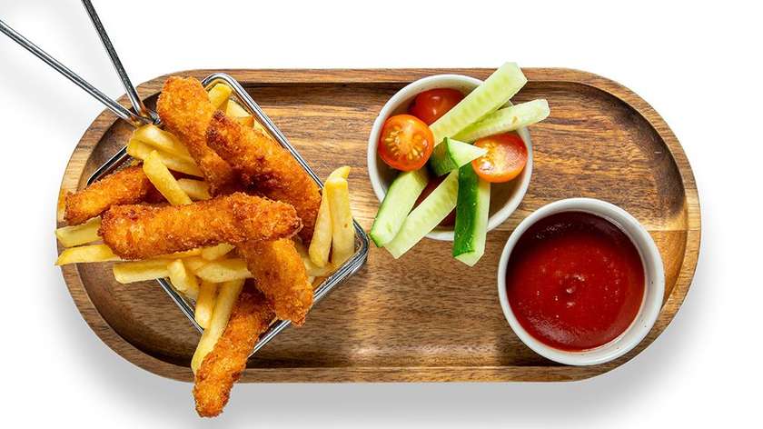 Fried chicken strips with fries