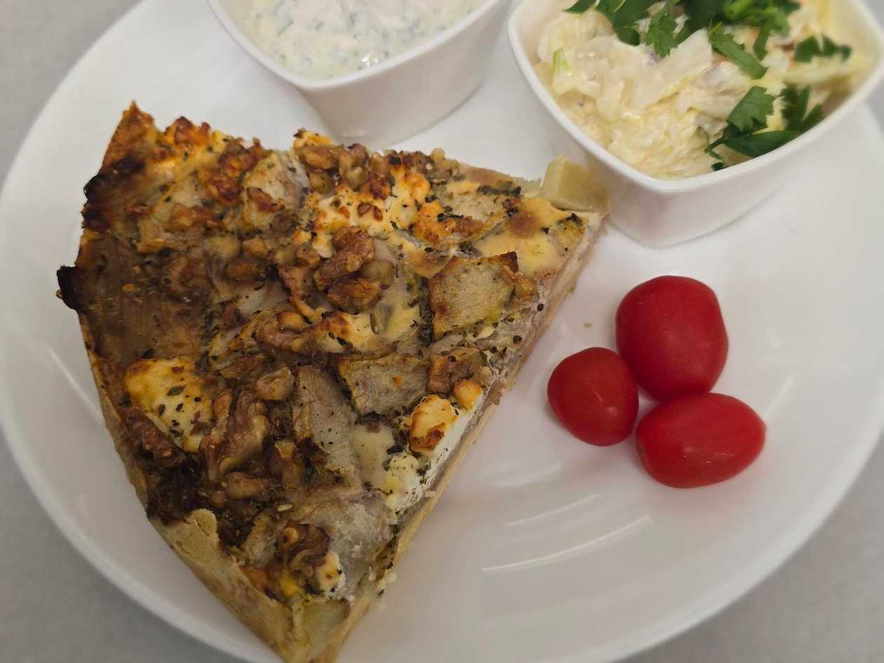 Quiche dried tomatoes, olives, feta cheese
