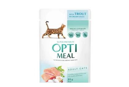 OPTIMEAL, Trout, wet cat food pouch, (in creamy sauce), 85g