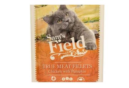 SAM'S FIELD True Meat Fillets, Chicken and pumpkin, sachet grain-free wet cat food, (in sauce), 85g