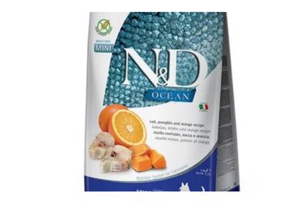 N&D OCEAN GRAIN FREE ADULT MINI, COD DULCE ȘI PORTOCALE