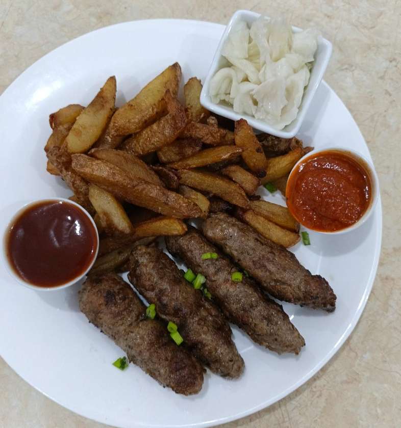 Kebabche, Bulgarian Grilled minced pork home made French fries