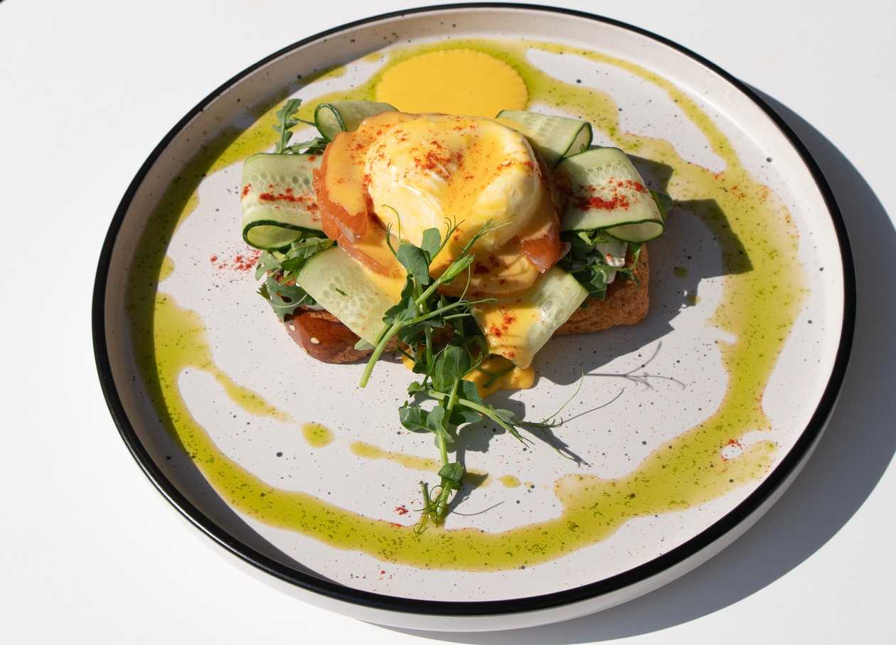 The Toast with Salmon and Eggs Benedict