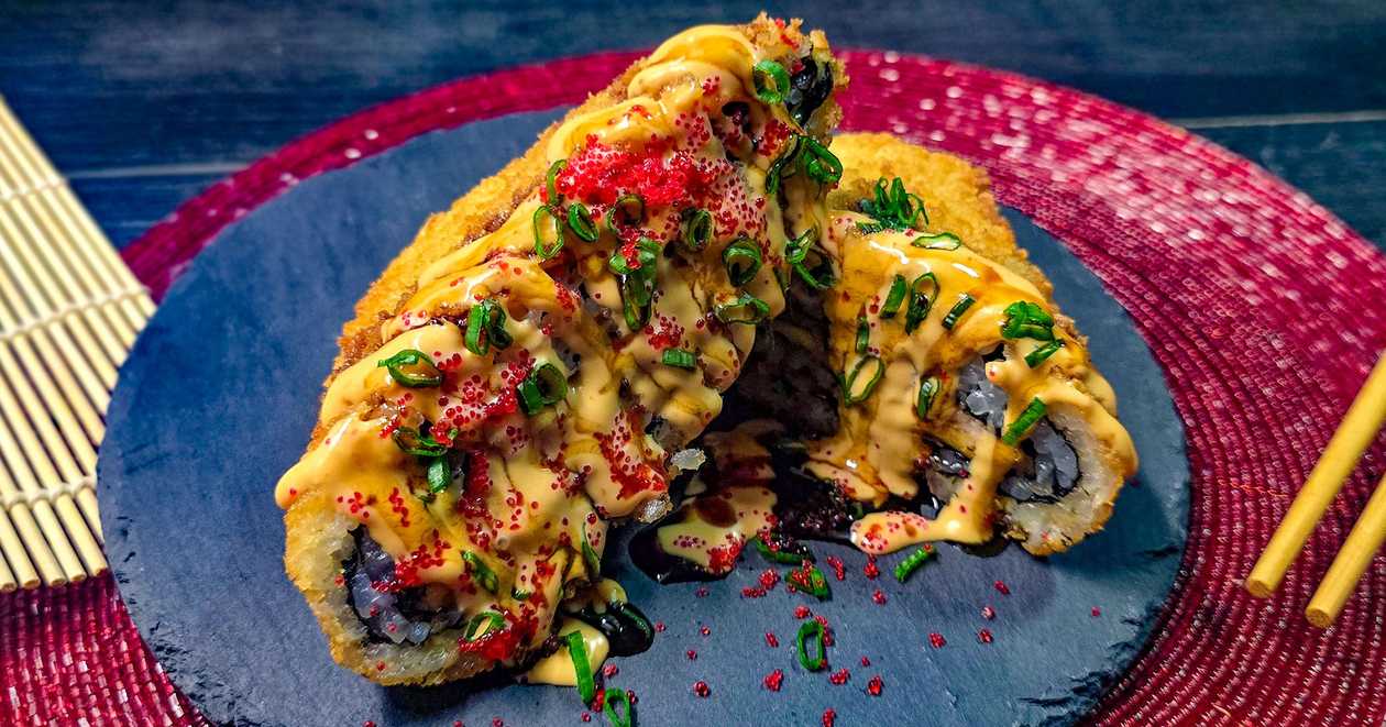 Fried sushi sandwich with salmon