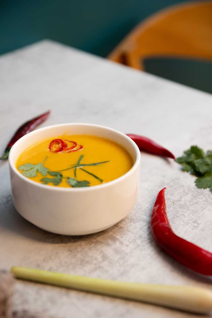 Creamy pumpkin soup with coconut milk