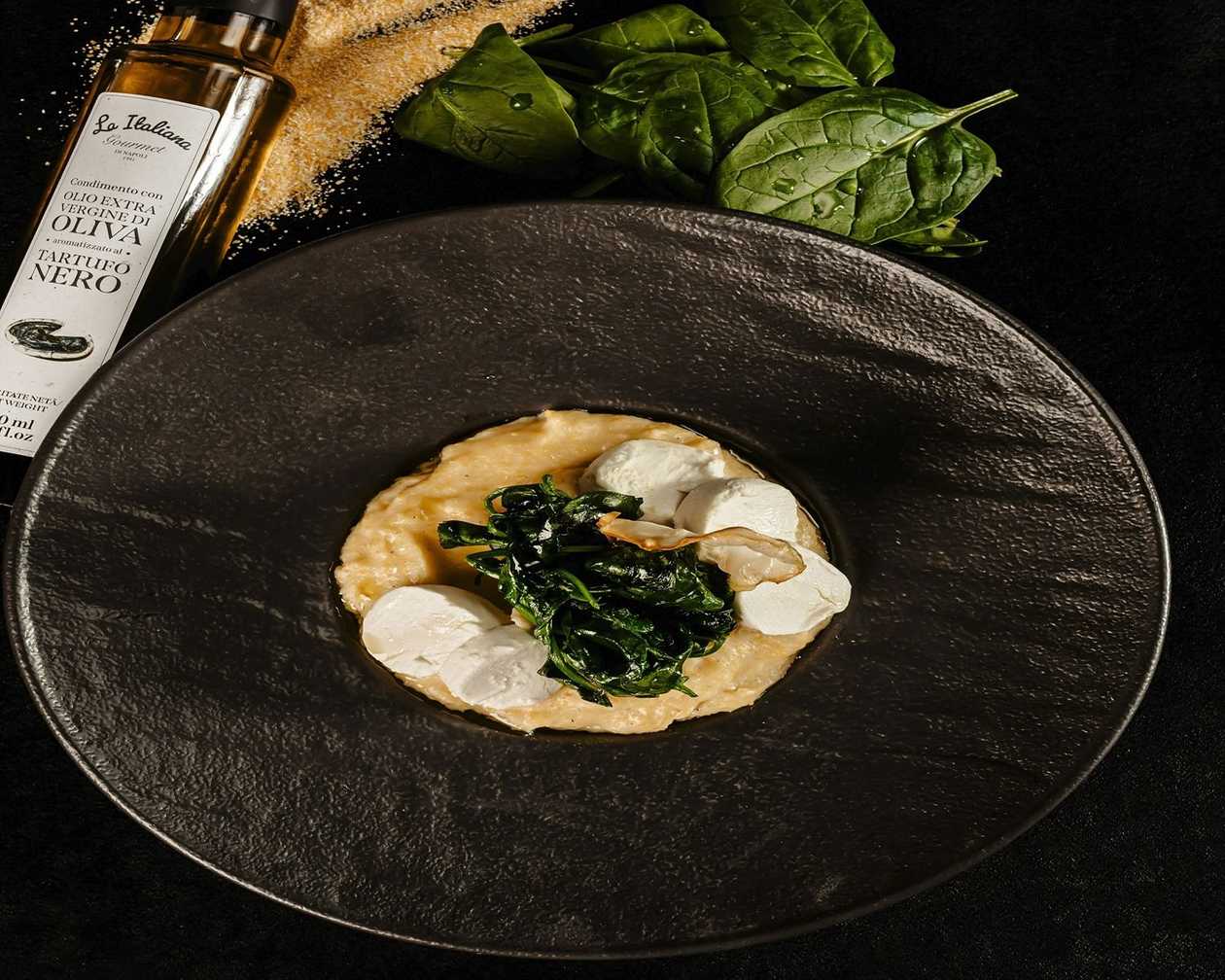 Polenta with Goat Cheese and Baby Spinach