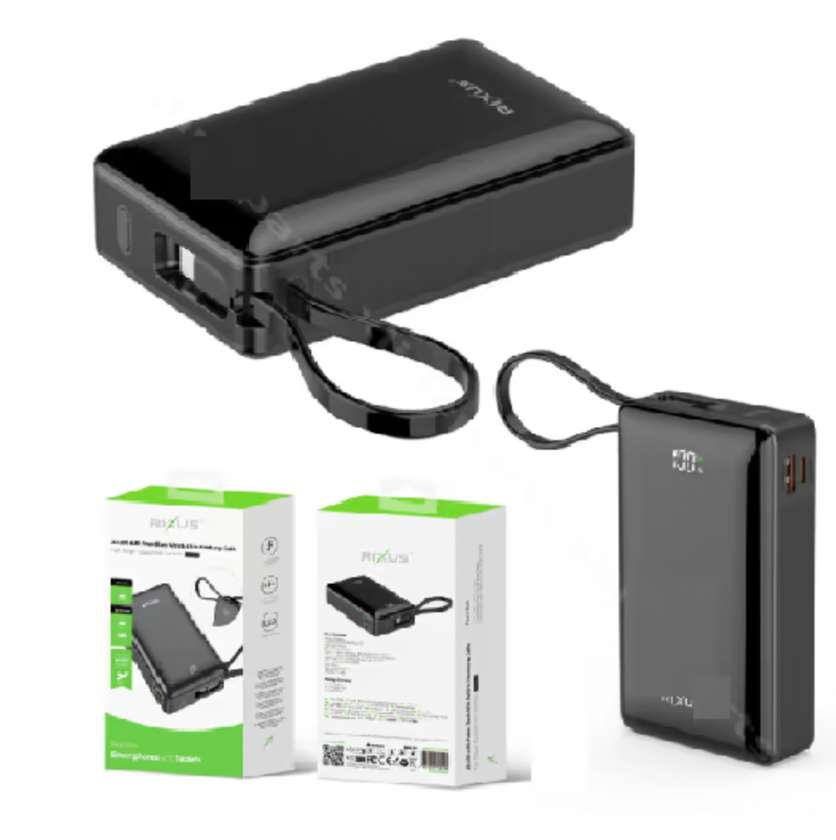 Power Bank Rixus Digital Disp - RXPB02B USB-USB-C with USB-C Cable 20000mAh blak