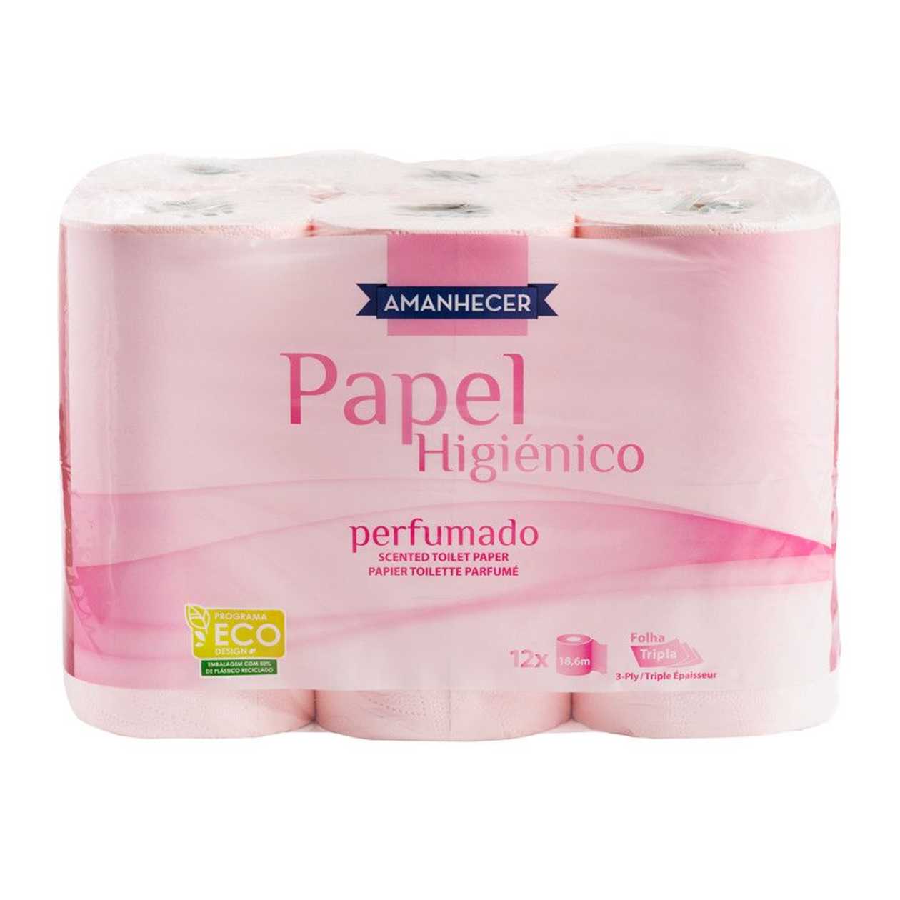 Papel Higiénico Folha Tripla Rosa Perfumado Amanhecer 12 Rolos