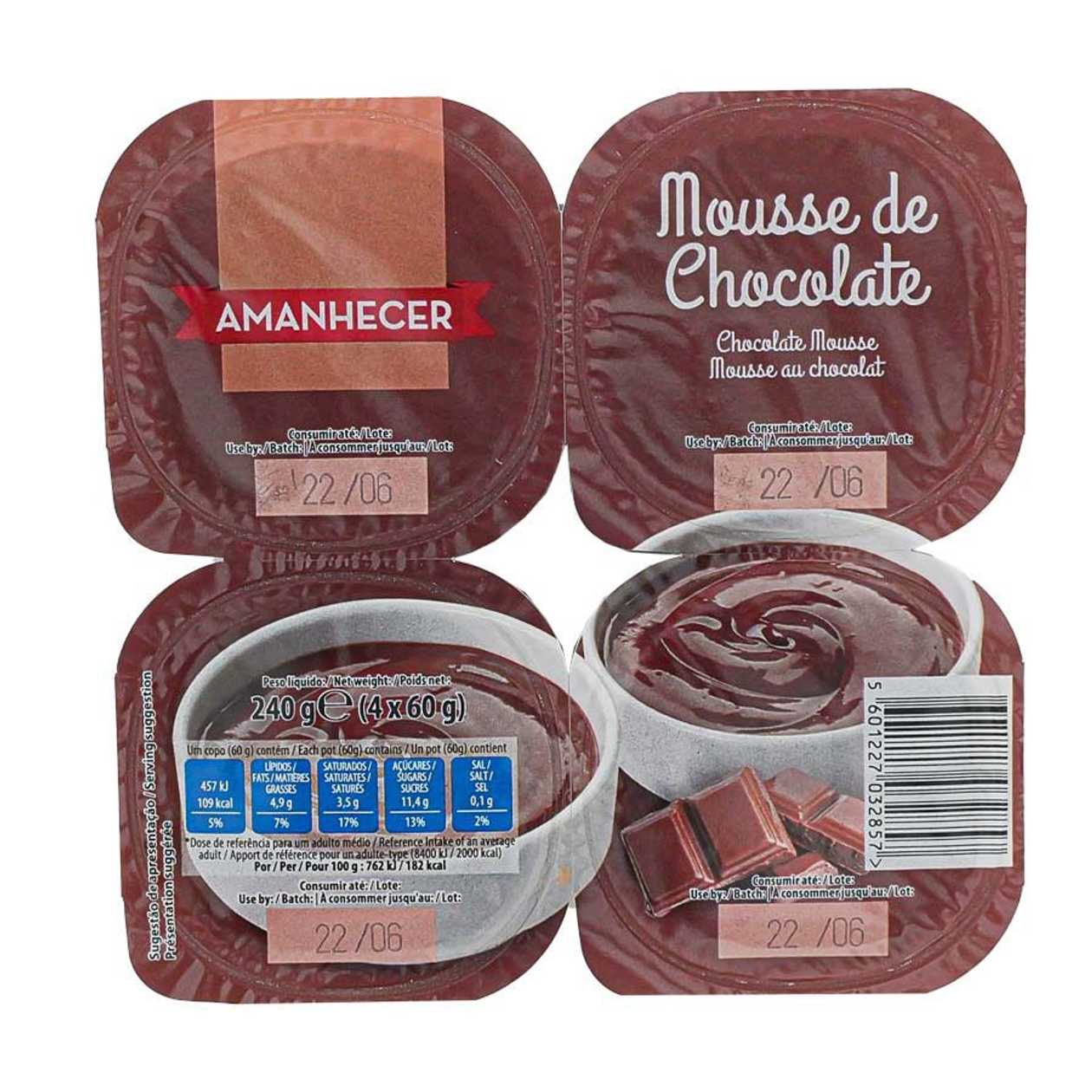 Mousse Chocolate Amanhecer 4 x 60 gr