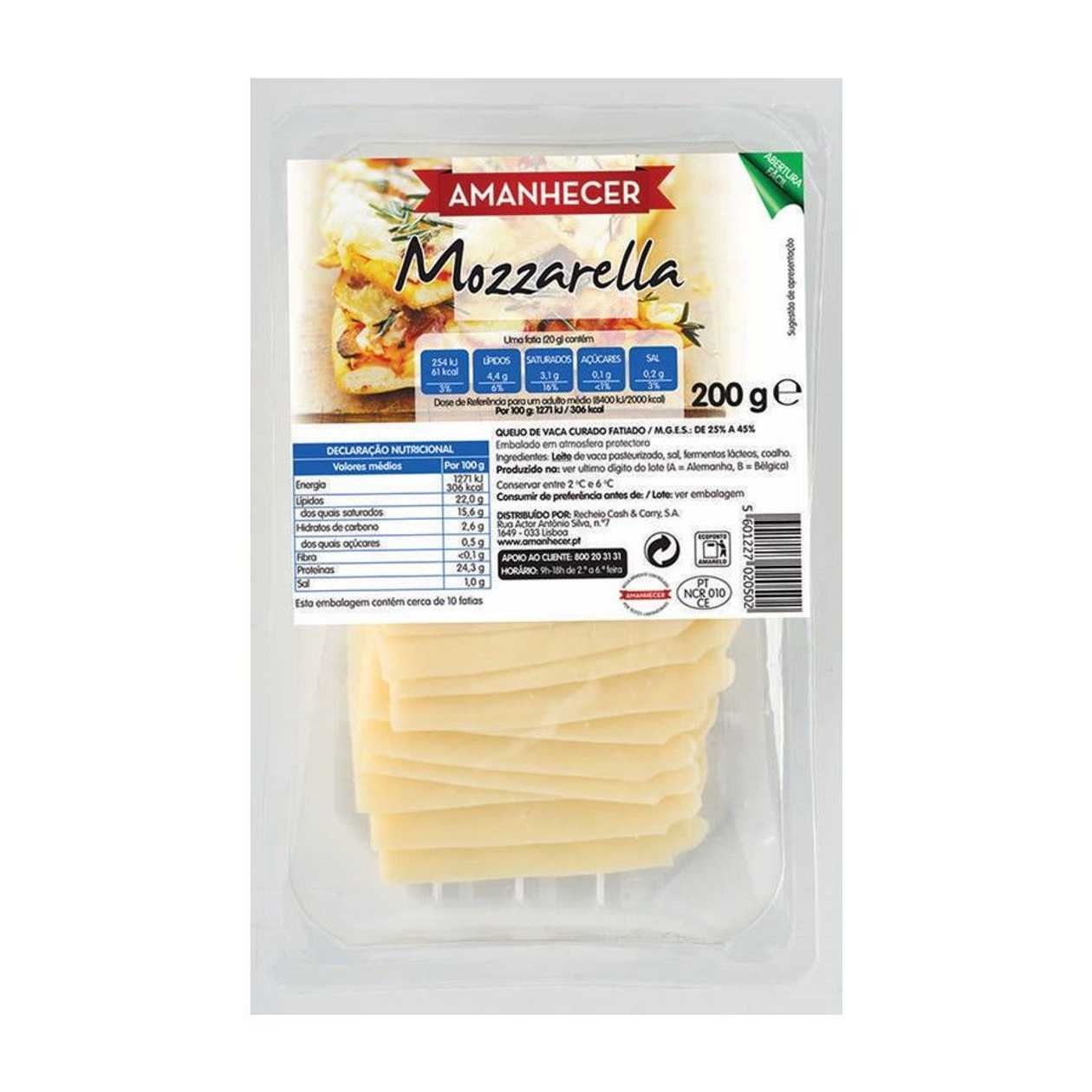 Queijo Mozzarella Fatias Amanhecer 200 gr