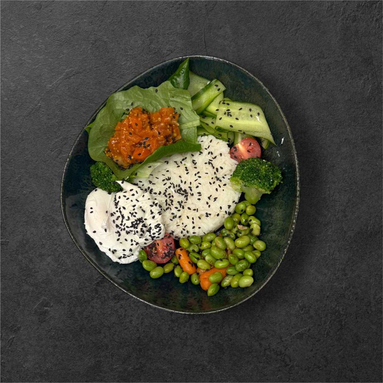 Rice Bowl with Salmon Tartare and Cucumber