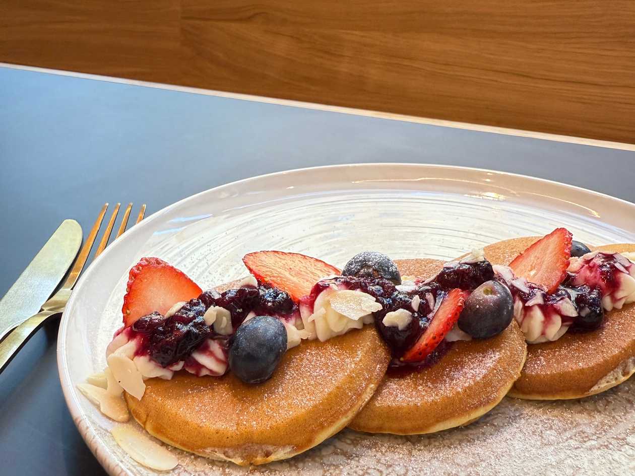 Pancakes with Cream Cheese and Homemade Forest Fruit Jam