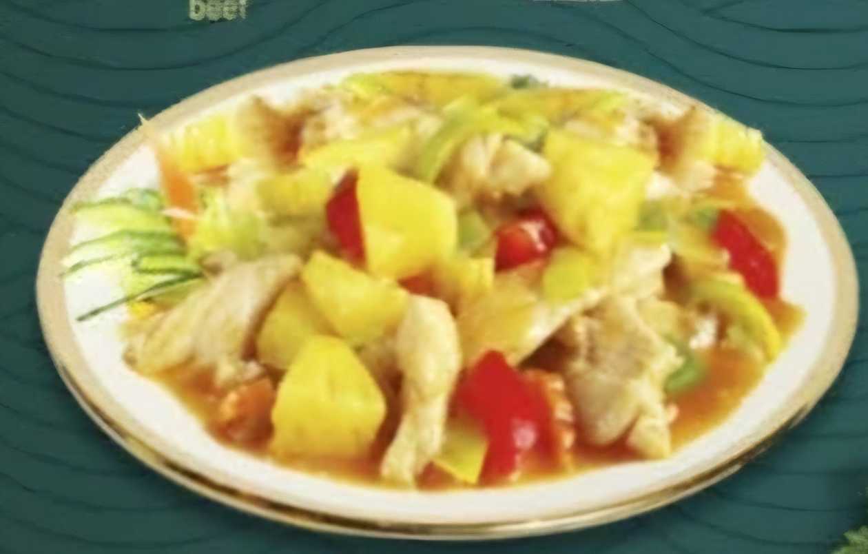 44. Sweet and sour chicken with pineapple