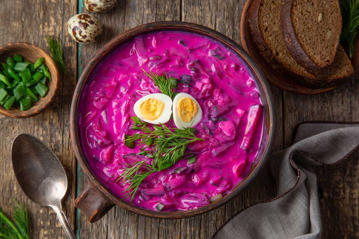 Cold Lithuanian Soup with Boiled Potatoes