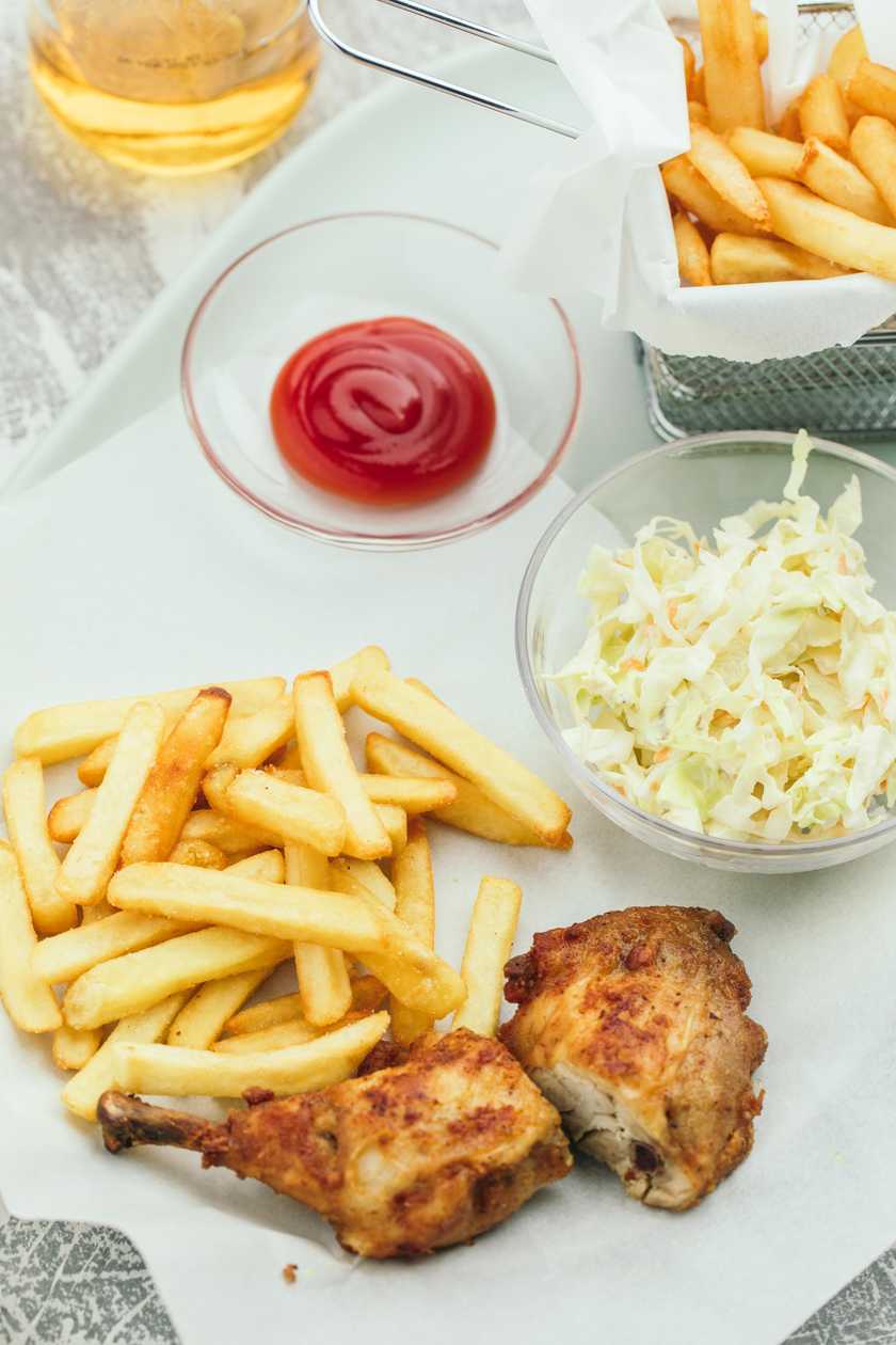 French Fries with Fried Chicken & Coleslaw