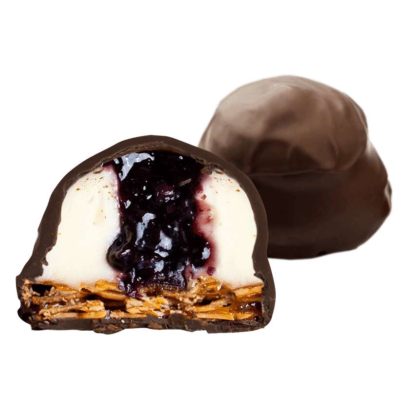 Florentines with blueberry puree and dark chocolate coating