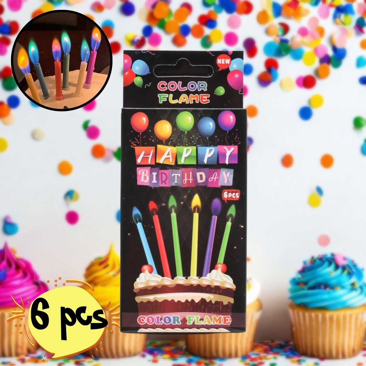 Cake candles (colorful flame) 6 pcs