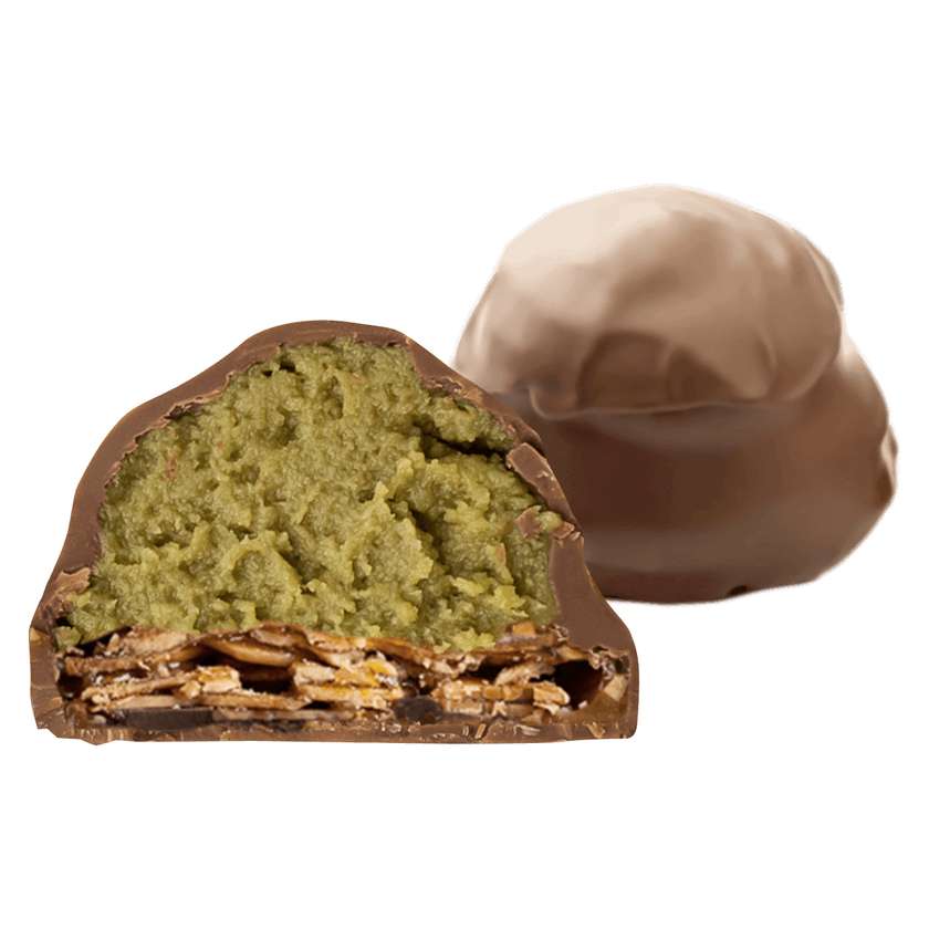 Florentines with pistachio butter and milk chocolate coating