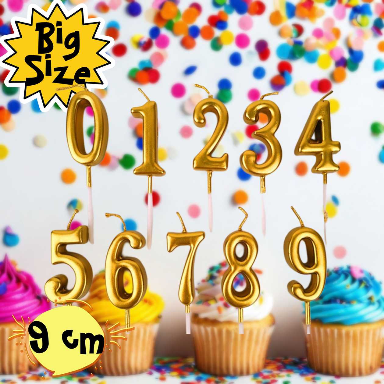 Cake candles number BIG SIZE (gold) 9 cm