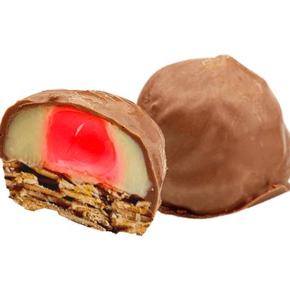Florentines with strawberry puree and milk chocolate coating