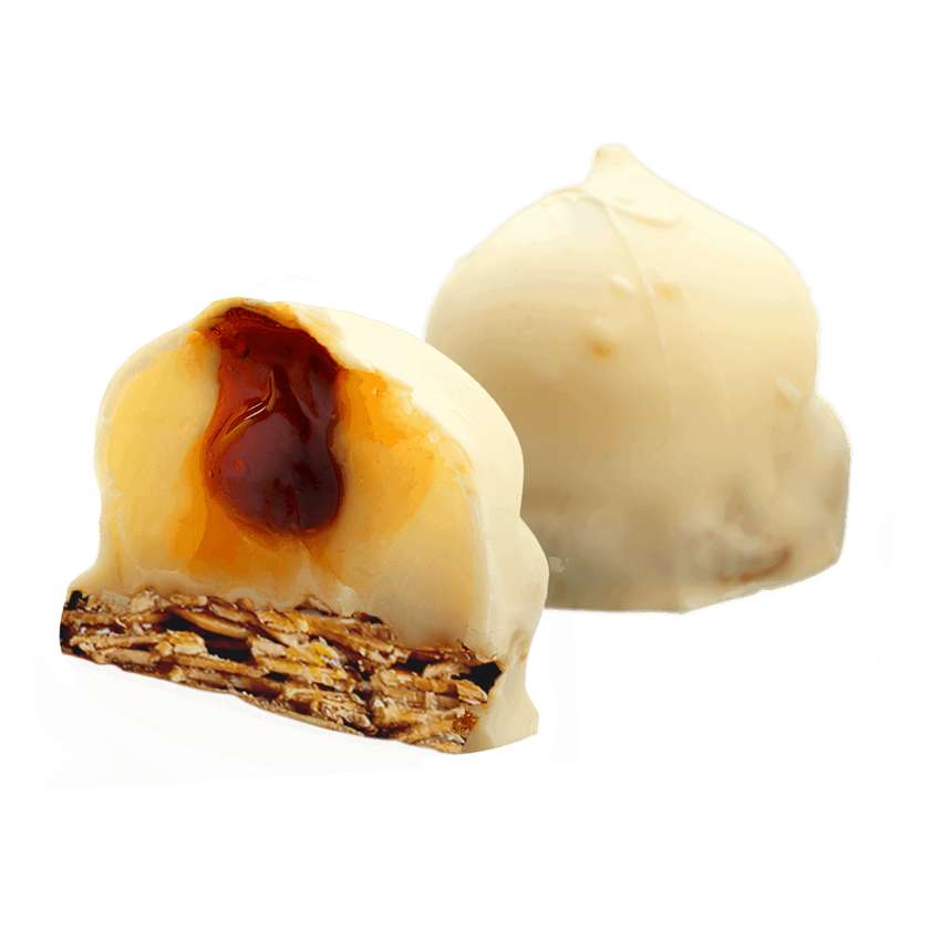 Florentines with caramel and white chocolate coating