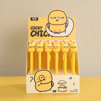 Fun Dundun Chicken Series  Figure Gel Pen with Cap (0.5mm, Black) (3 Assorted Models) PDQ
