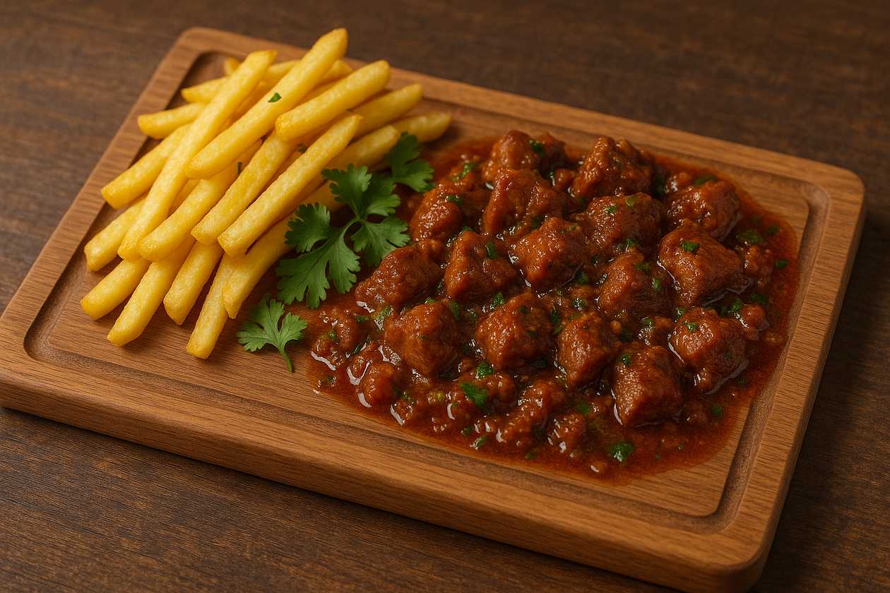 Wet fry pork served with fries