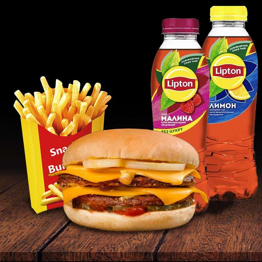 Дабл Чізбургер Класік Меню + Lipton Чорний чай Малина у ПОДАРУНОК