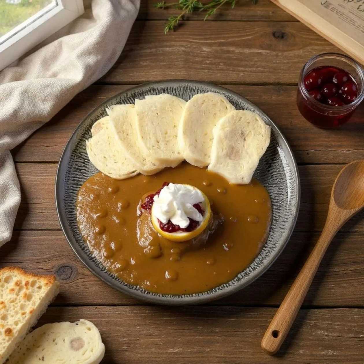 Svíčková na smetaně s domácím houskovým knedlíkem, brusinkami a citronovým terčem ( 120g ) - Rozvoz