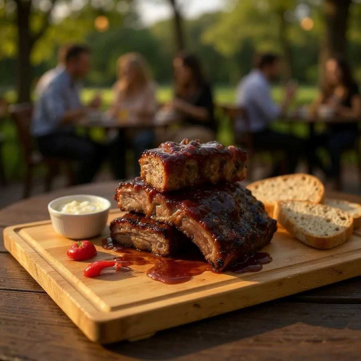 Uzená vepřová žebra v BBQ omáčce podávaná s beraními rohy a čerstvým domácím chlebem ( 700g ) - Rozvoz