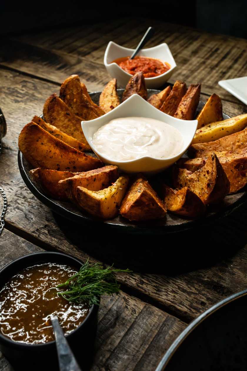 Baked Spiced Potatoes with Sauce