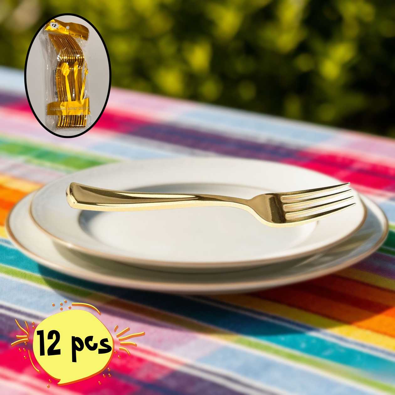 Plastic forks (12 pcs), gold