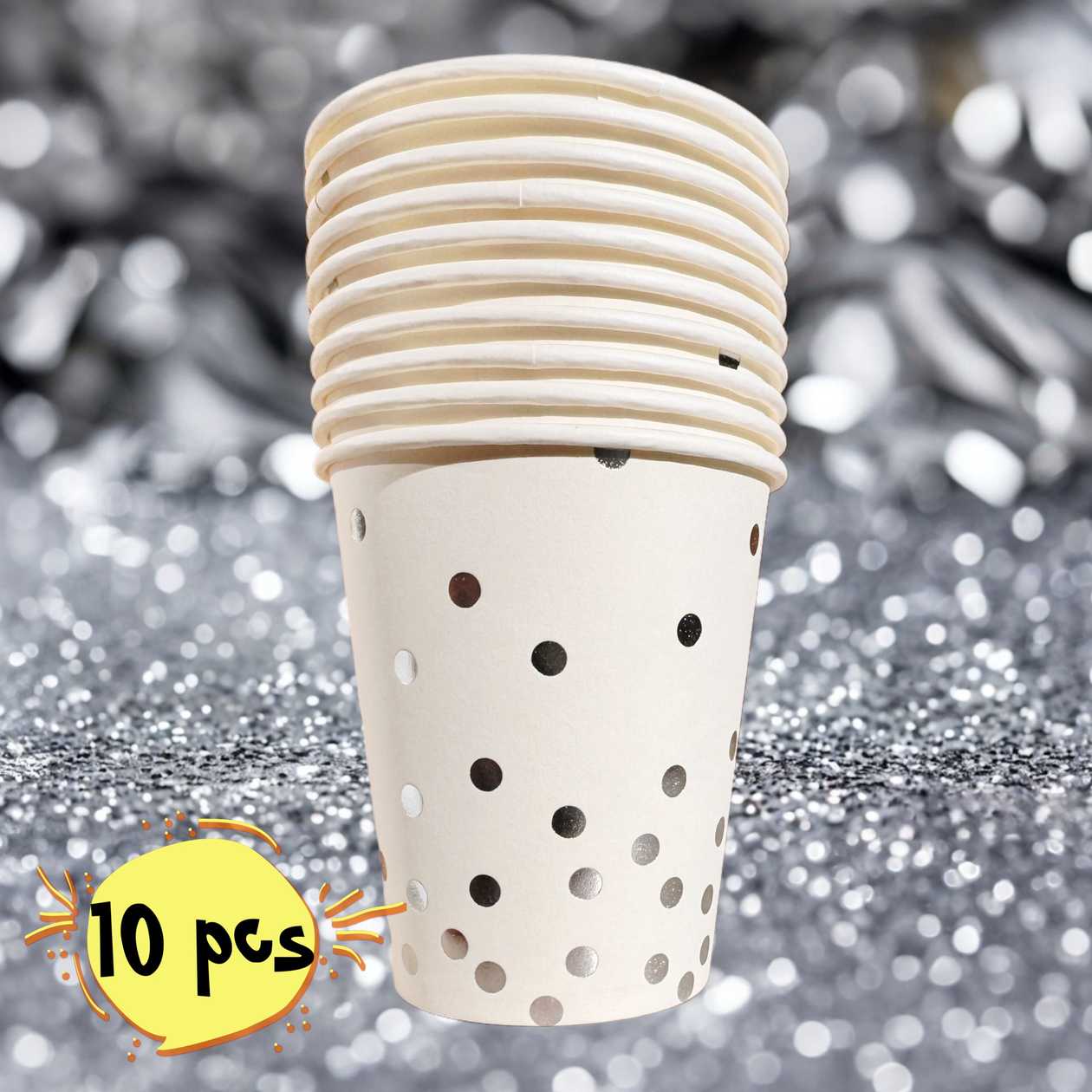 Paper cups (10 pcs), white silver