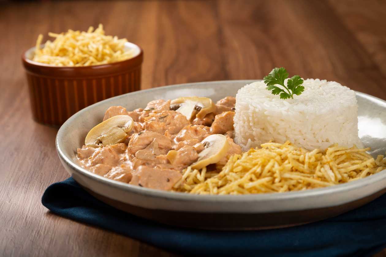 Chicken with mushrooms, rice