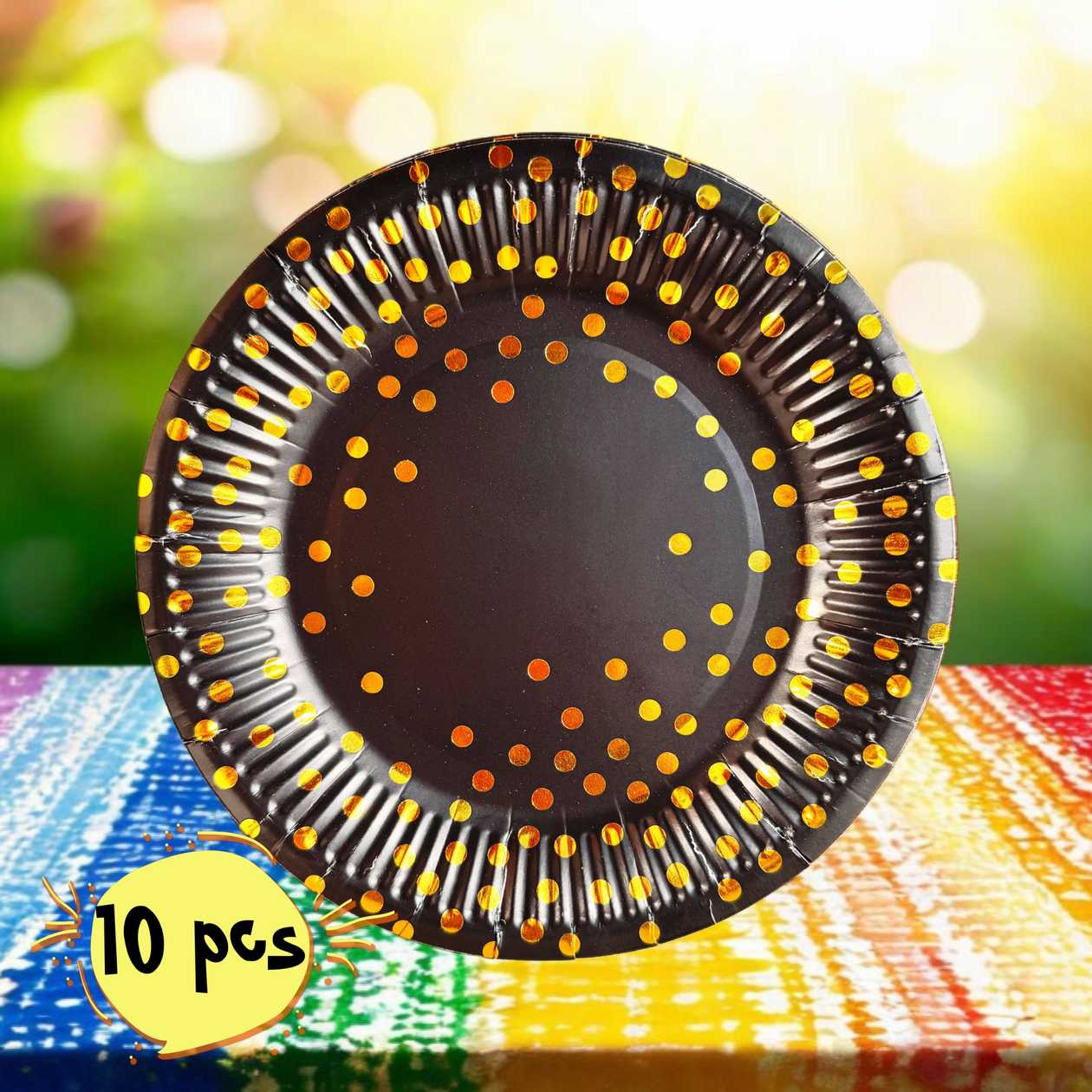 Paper plates (10 pcs), black gold