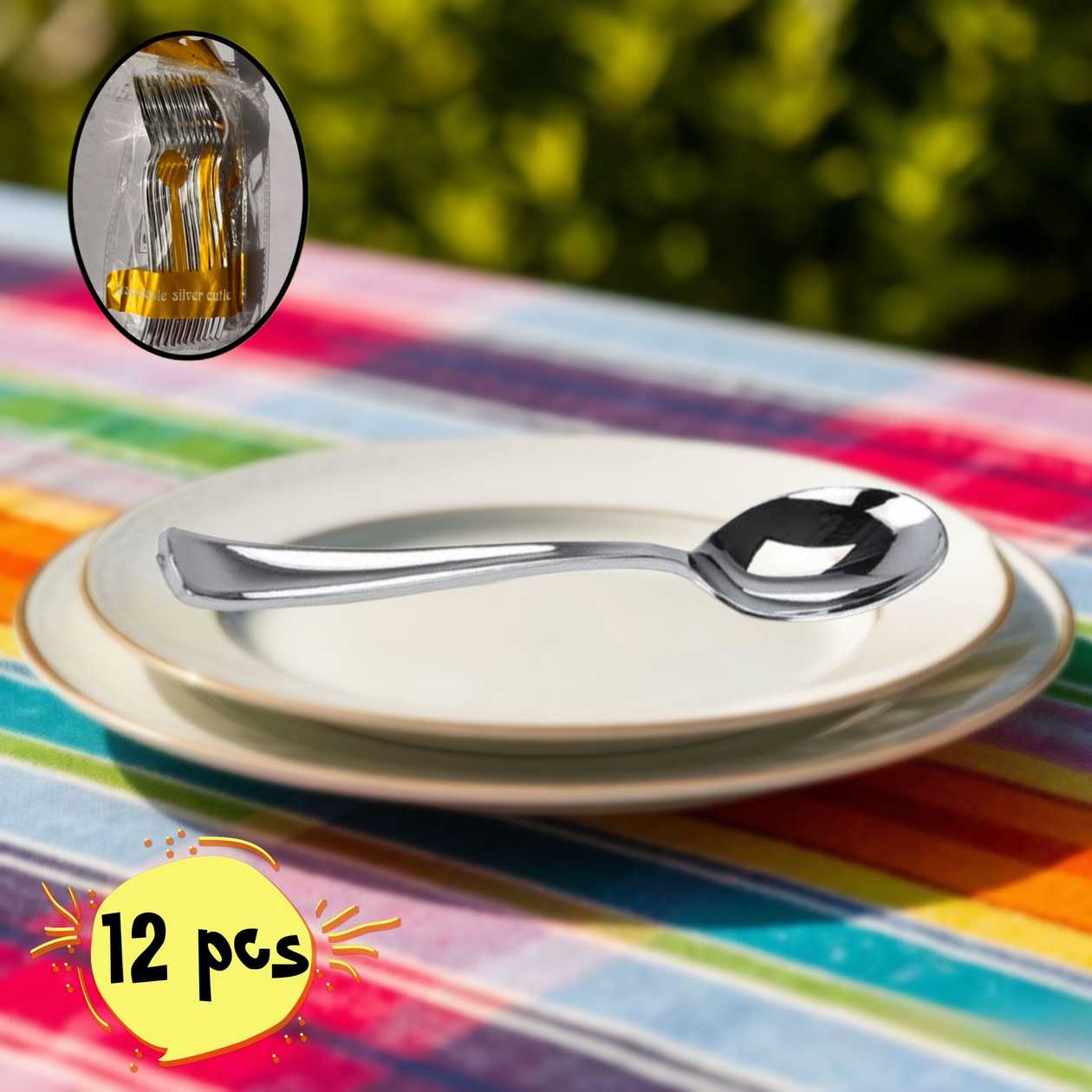 Plastic spoons (12 pcs), silver