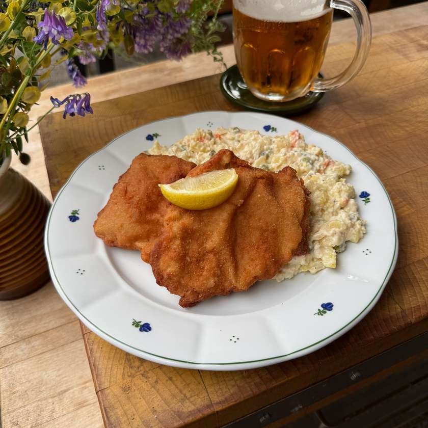 Fried pork schnitzel, potato salad