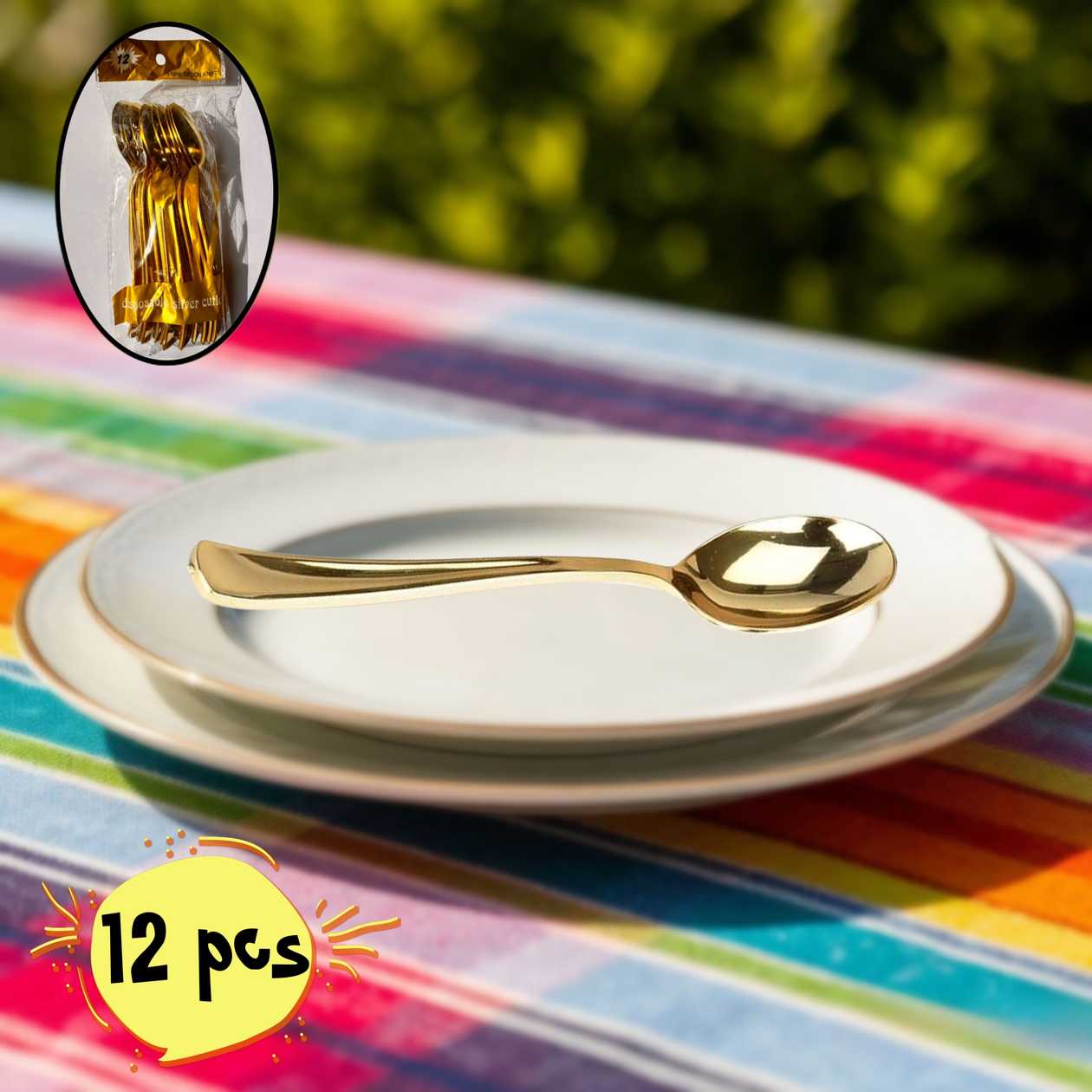 Plastic spoons (12 pcs), gold