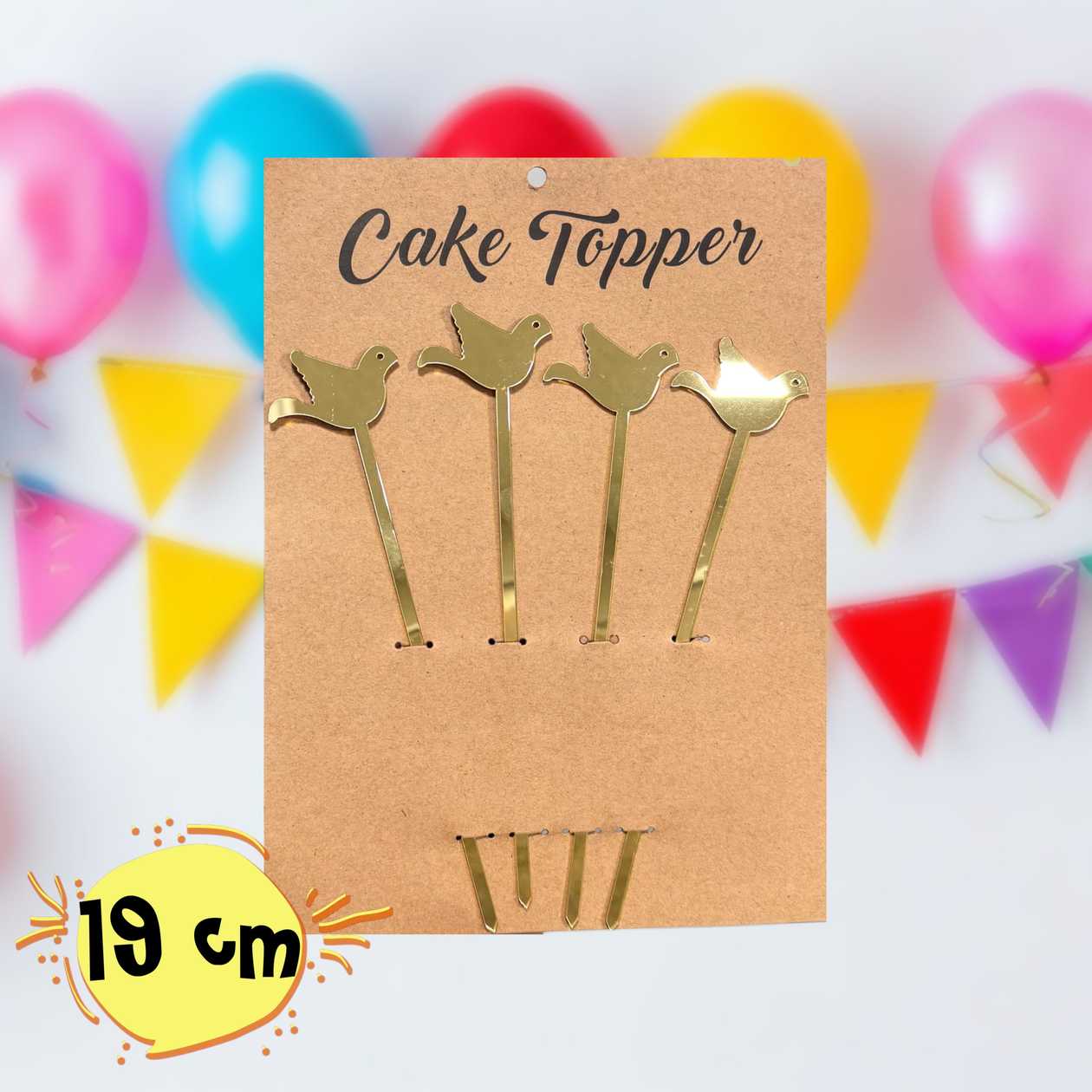 Cake topper (4 pcs), birds gold