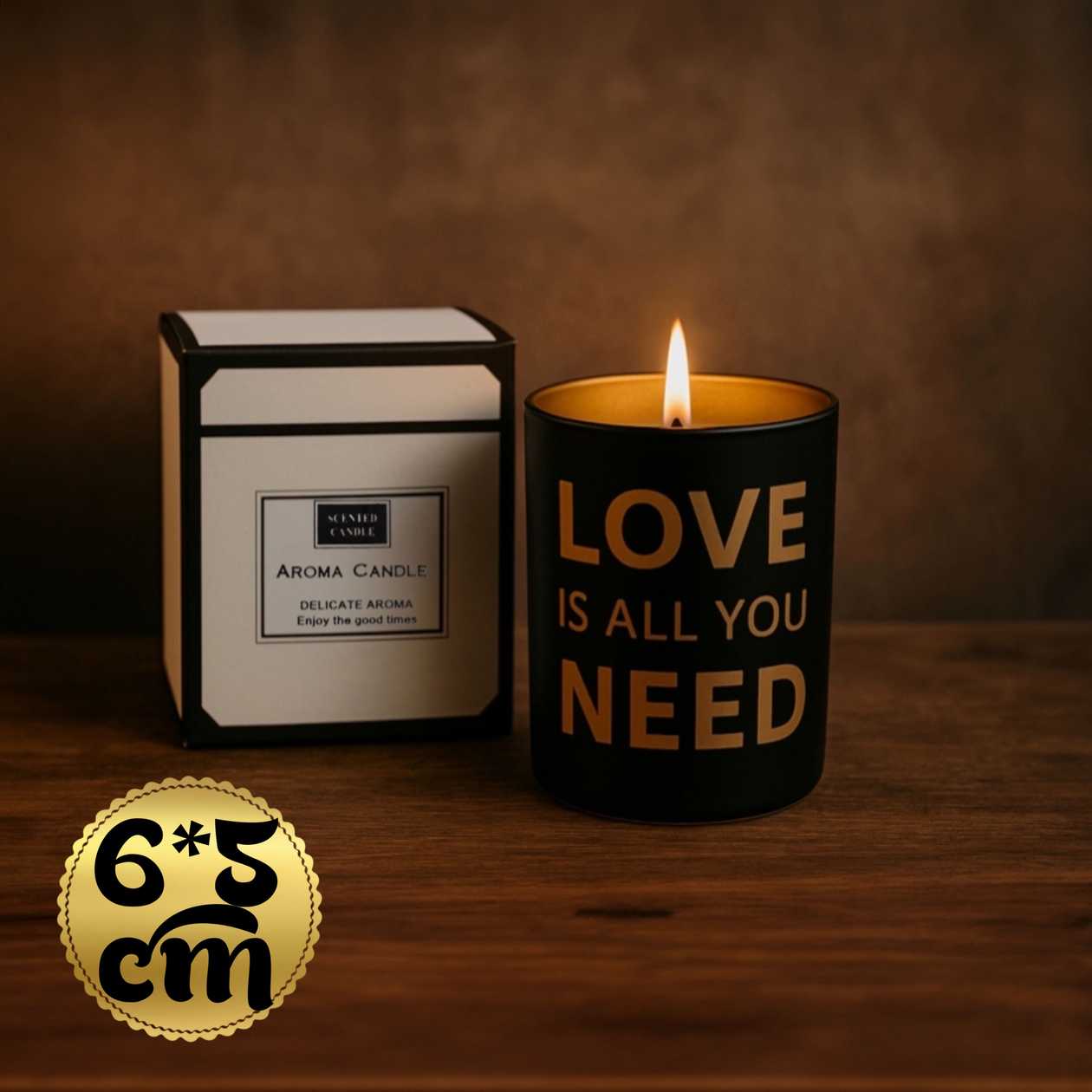 Decorative scented candle black and gold "Love is All You Need"