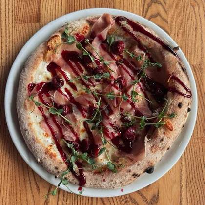 Pizza with Spicy Cherry and Prosciutto