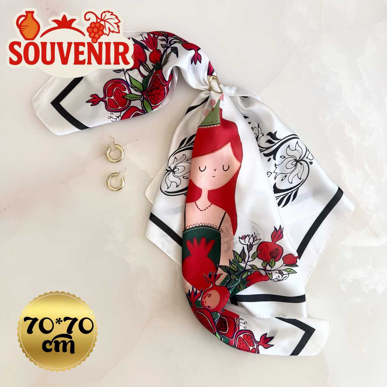 Chiffon scarf gift souvenir "Little Girl princess and pomegranates" gift