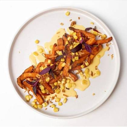 Sweet Potato Fries with Cheddar Sauce